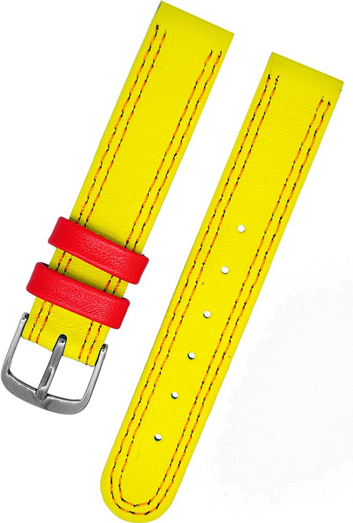 Uhrenarmband Kinder Kalbleder Gelb mit oranger Naht 16mm Dornschließe