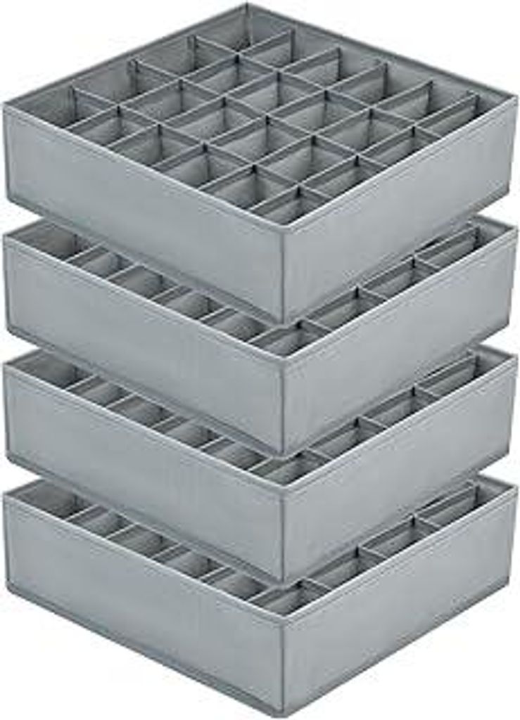 Joyoldelf 4 Stück Aufbewahrungsboxen für Socken und Unterwäsche, 24 Zellen Faltbare Boxen (Faltbox, Drawer Dividers, Schubladen Organizer Stoffb...