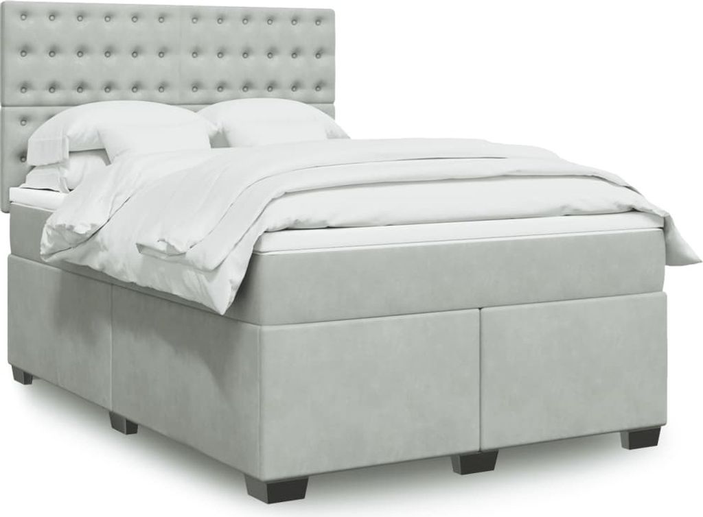 "2026 Promotion" Boxspringbett mit Matratze - Hellgrau 140x200 cm - Samt - Polsterbett CC15531
