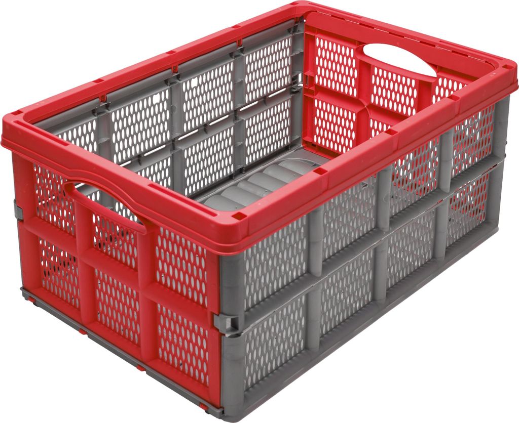 Garronda Transportbox Klappbox Klappkiste Faltbox Faltkiste 51 x 34,5 x 22,5 cm (Grau/Rot) GD-CRI-FoldBox