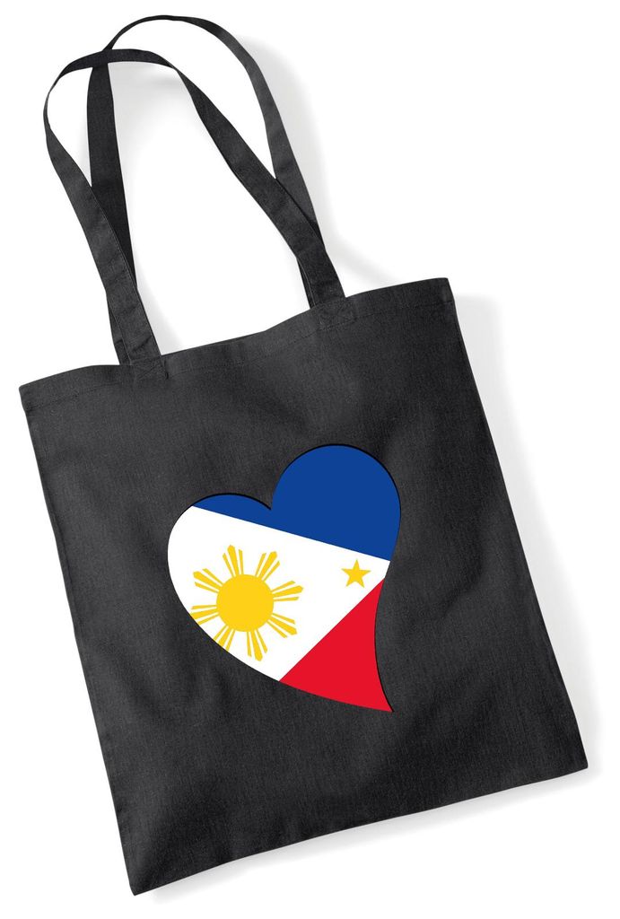 Huuraa Jutebeutel Philippinen Flagge Herz 10 Liter Black Baumwolle Tasche Geschenkidee