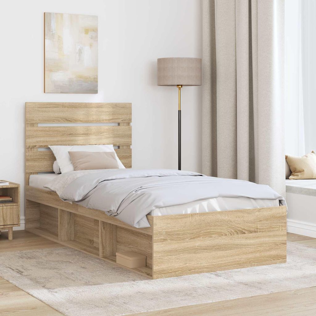 Cloris Designermöbel Bettrahmen Sonoma-Eiche 90 x 200cm Massives Kiefernholz - 2026Neu560237 - Klassische BettenJugendbett Tagesbett