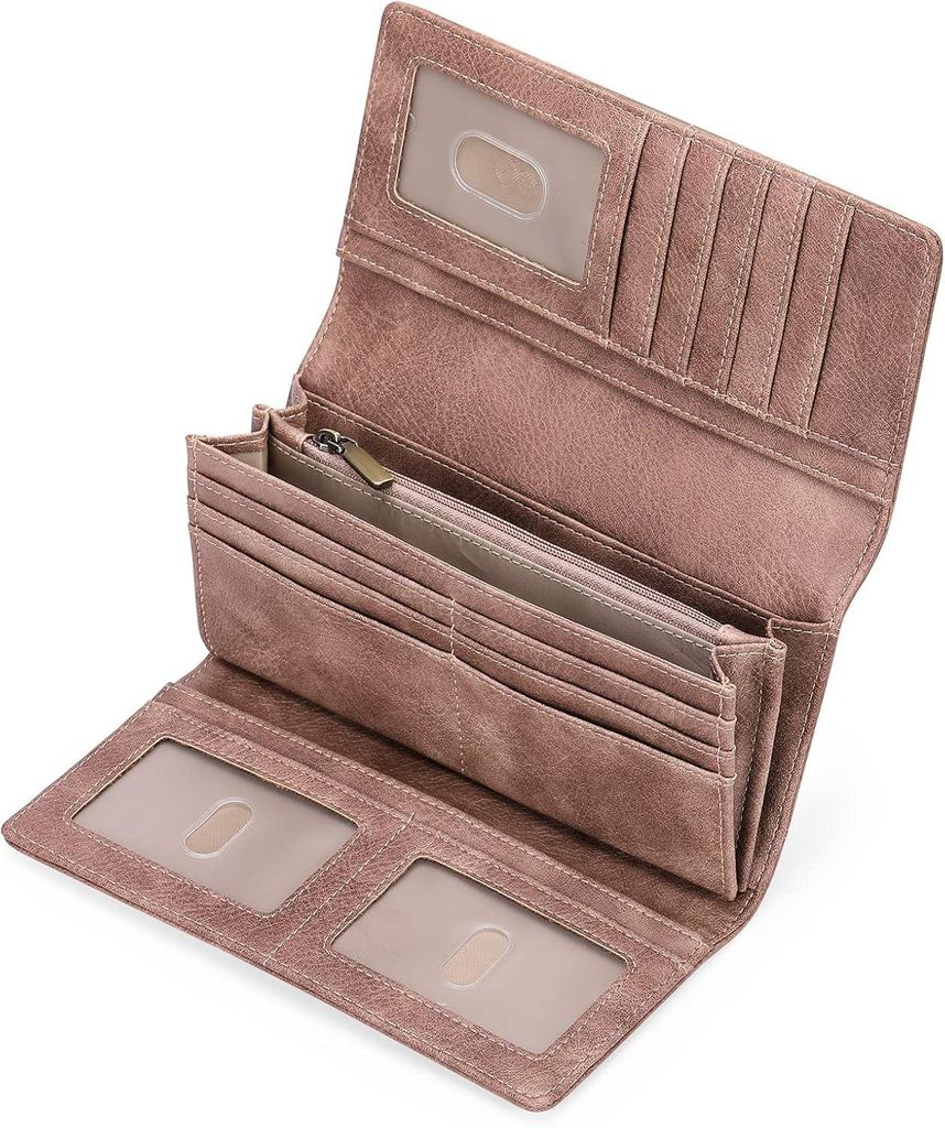 Geldbörse Damen Leder Vintage, Großes Portemonnaie Langformat mit RFID Schutz, 11 Kartenfächer, Kleingeldfach, Geschenkidee für Frauen