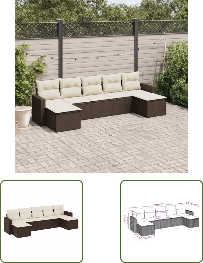 The Living Store 7-tlg. Garten-Sofagarnitur mit Kissen Braun Poly Rattan