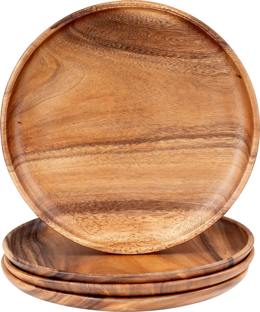 4er Set Runde Teller Akazie Ø30cm Holzteller Snackteller Akazienholz Dekoteller Handgefertigt Deko Unikat Tischdeko Ablage