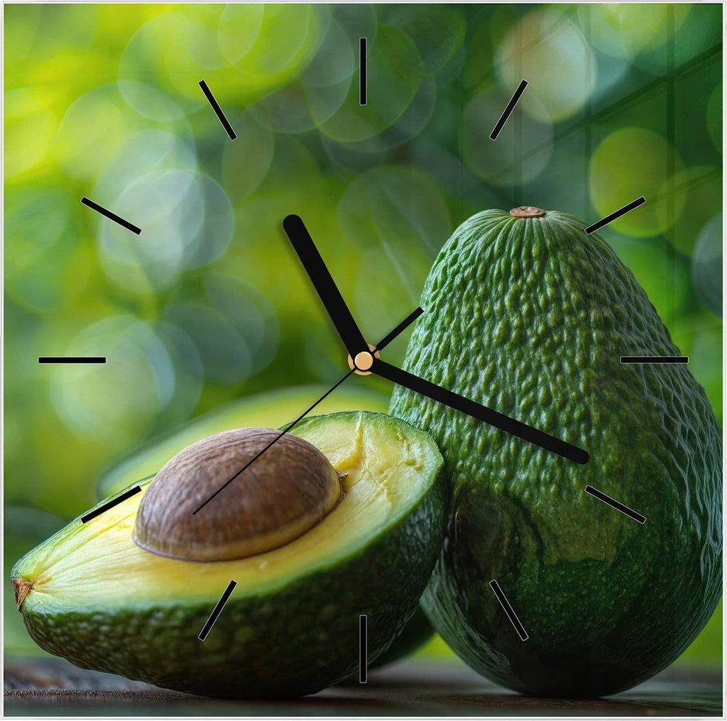 Wanduhr aus Glas mit Motiv Avocado Anschnitt- 30 x 30 cm - inkl. Aufhängesystem