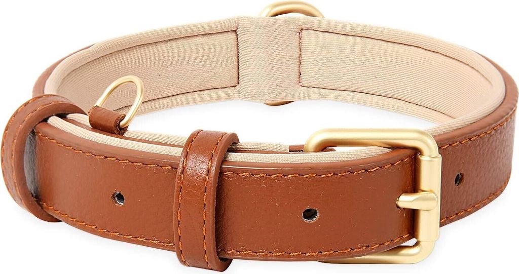 HEELE Hundehalsband, Hundehalsband mit Gepolstert und Echtes Leder, Verstellbar, Halsband für Welpen Kleine Hunde, Braun, XS