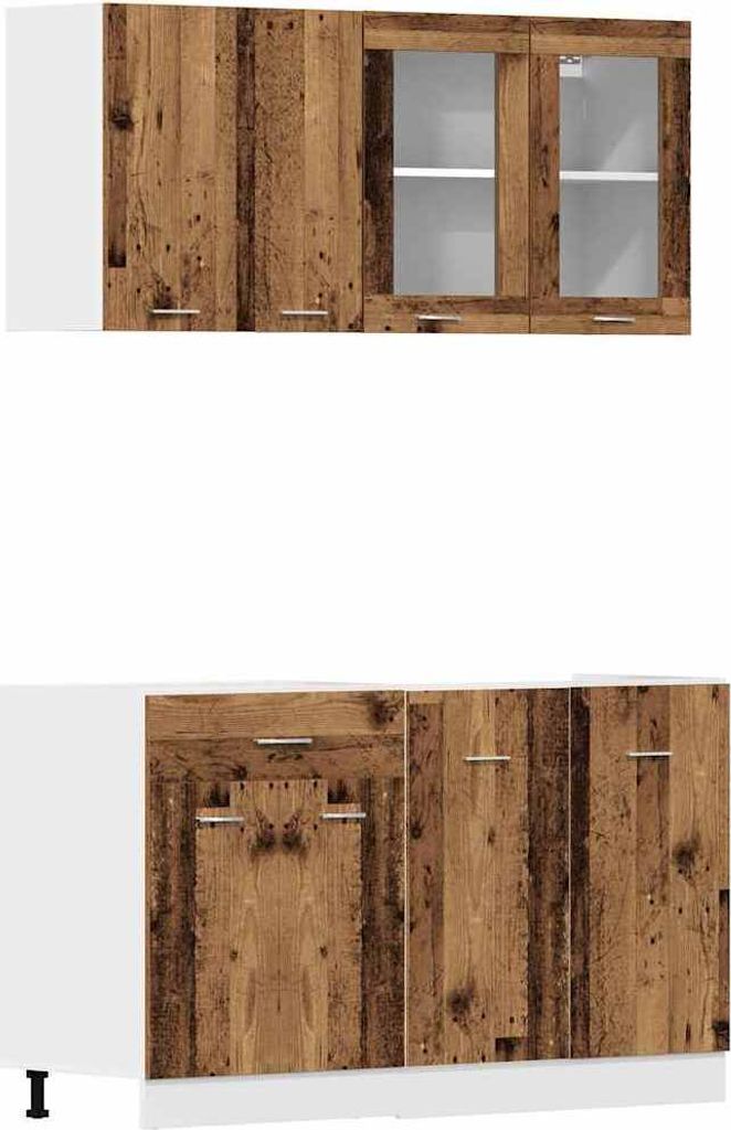 vidaXL 4-tlg. Küchenschrank-Set Lyon Altholz-Optik Holzwerkstoff