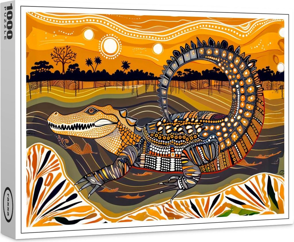 raxxa Premium-Puzzle "African crocodile in sunset painting", 1000 Teile