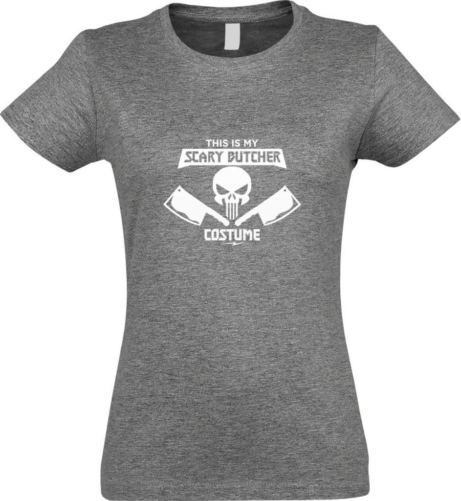 Kiwistar - T-Shirt tailliert - Damen - Graumeliert - My Scary Butcher Costume - mit Motiv Bedruckt - Funshirt Design - Sport - Freizeit - Damen - XXL