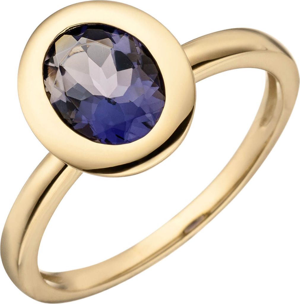 Ring Damenring mit blauem Iolith London-Blue oval 585 Gold Gelbgold Goldring Innenumfang 58mm Ø18.5mm
