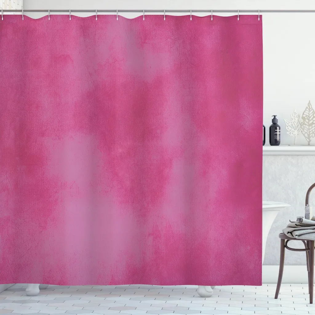 ABAKUHAUS Tenda da doccia rosa shocking, immagine astratta vibrante e colorata con texture spruzzata, composizione artistica calda, 175 x 200 cm, rosa shocking