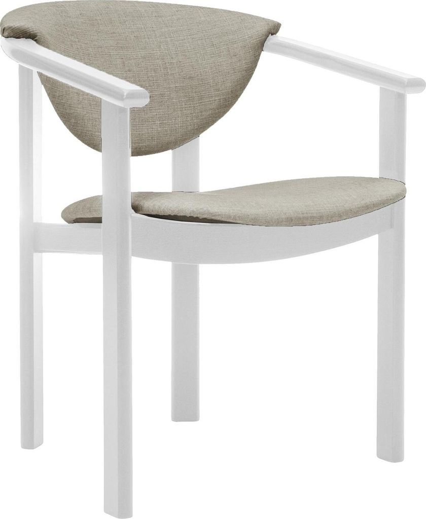 Polsterstuhl mit Armlehnen Kate F1 moderne gepolsterte Stuhl stilvoll Sessel für Esszimmer in Webstoff, Farbe: beige - inari 22, Beinefarbe: weiß