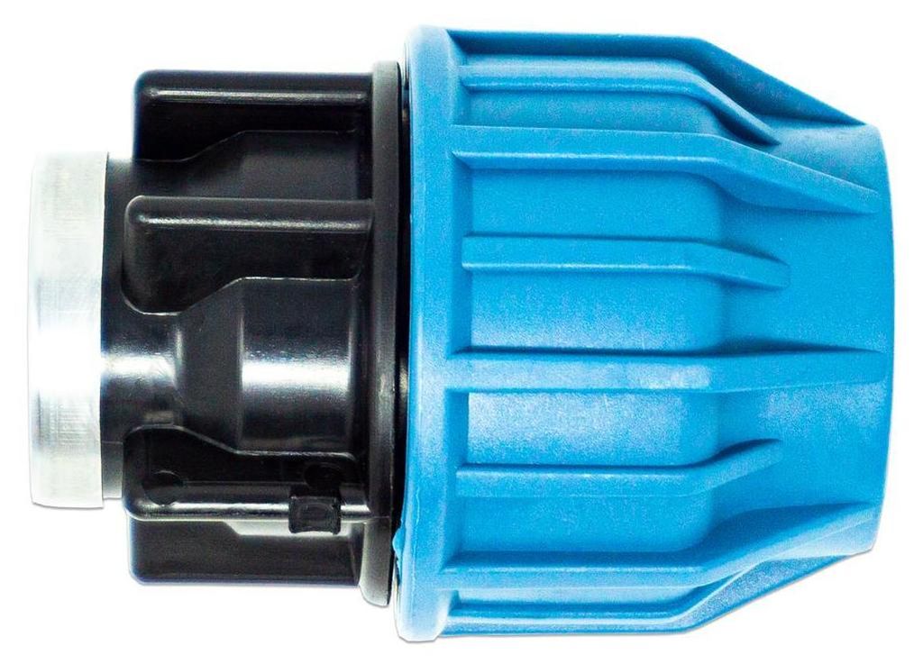 Jason Kupplung PP 40 mm x 1 Klemm x Innengewinde 16bar Schwarz/Blau DVGW/KIWA/WRAS/SVGW