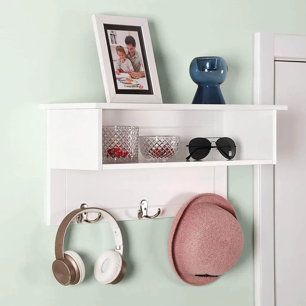 Porte-manteau blanc 2 compartiments - Support mural bois multi-usage