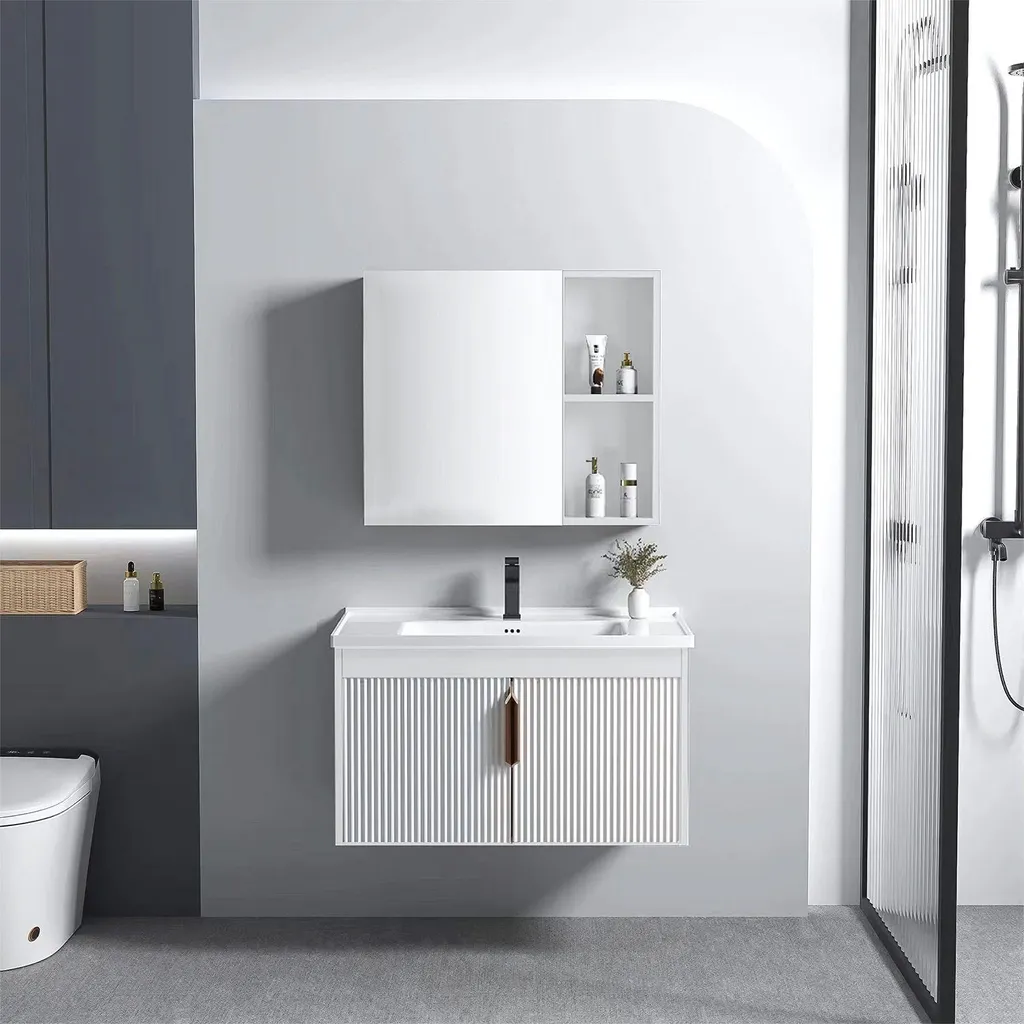 Meuble salle de bain 60cm blanc laqué avec vasque céramique Rea