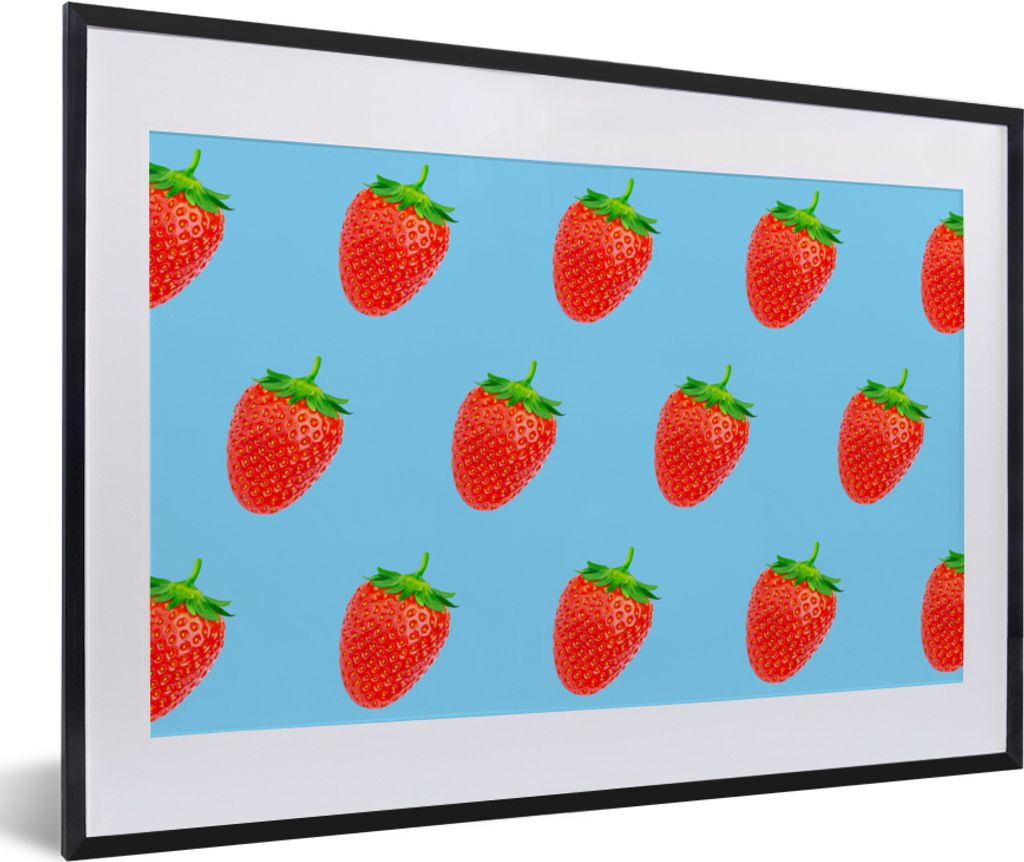 MuchoWow MuchoWow Gerahmtes Poster Erdbeere - Muster - Sommer 60x40 cm - Poster mit zchwarzem Bilderrahmen - Schlafzimmer - Plakat in Rahmen - ...