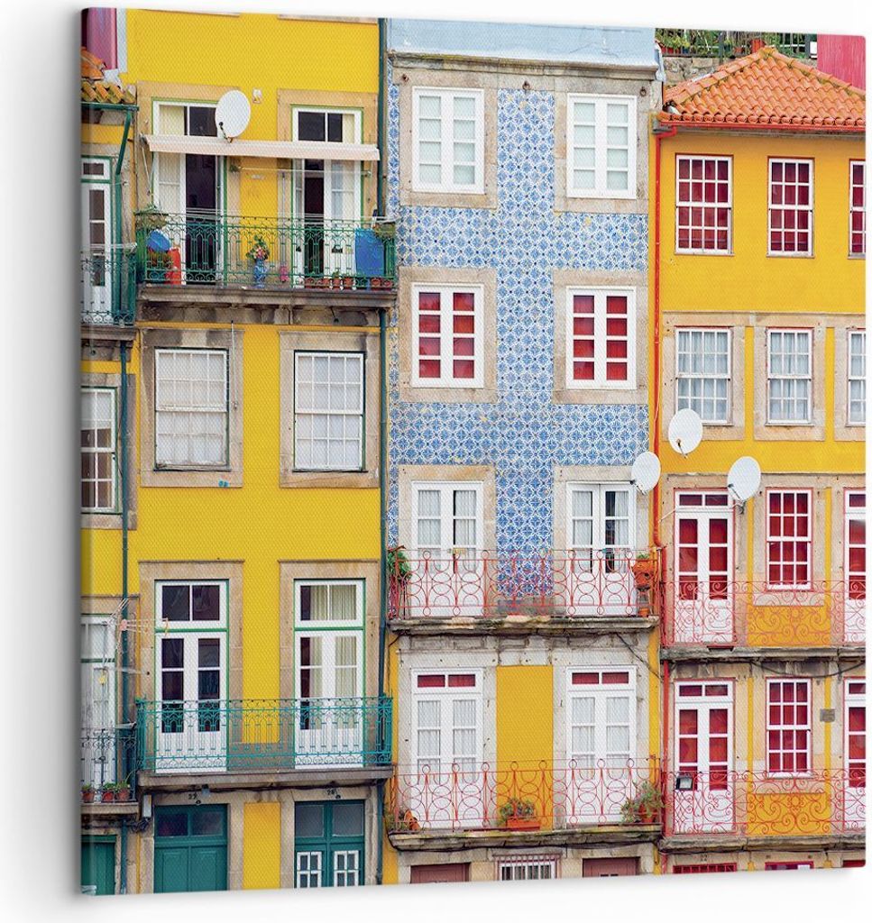 Bild auf Leinwand - Leinwandbild - Einteilig - Casas Ribeira Porto - 50x50cm - Wand Bild - Wanddeko - Wandbilder - Leinwanddruck - Bilder - Wanddek...