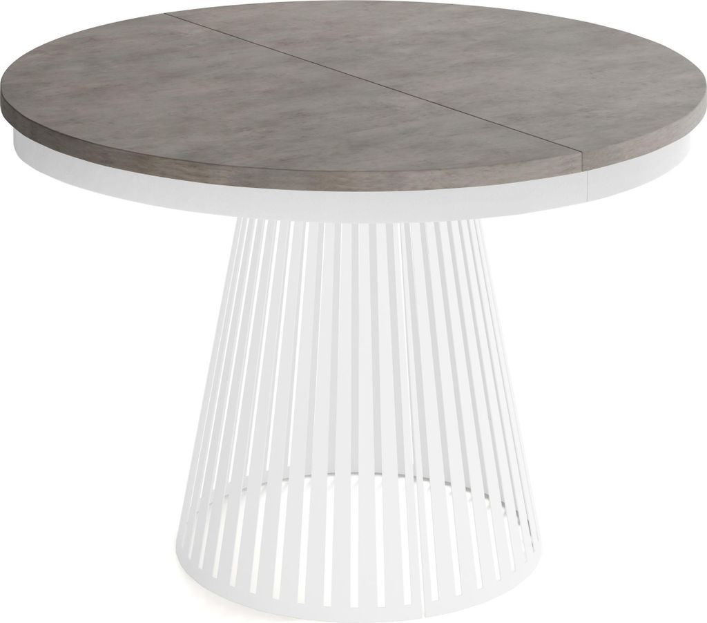 Esstisch Rund Ausziehbar mit Lamellen im Loft-Stil – 100 bis 180 cm – Industrieller Tisch mit Weißen Metallbeinen, Platzsparend für Wohnzimme...