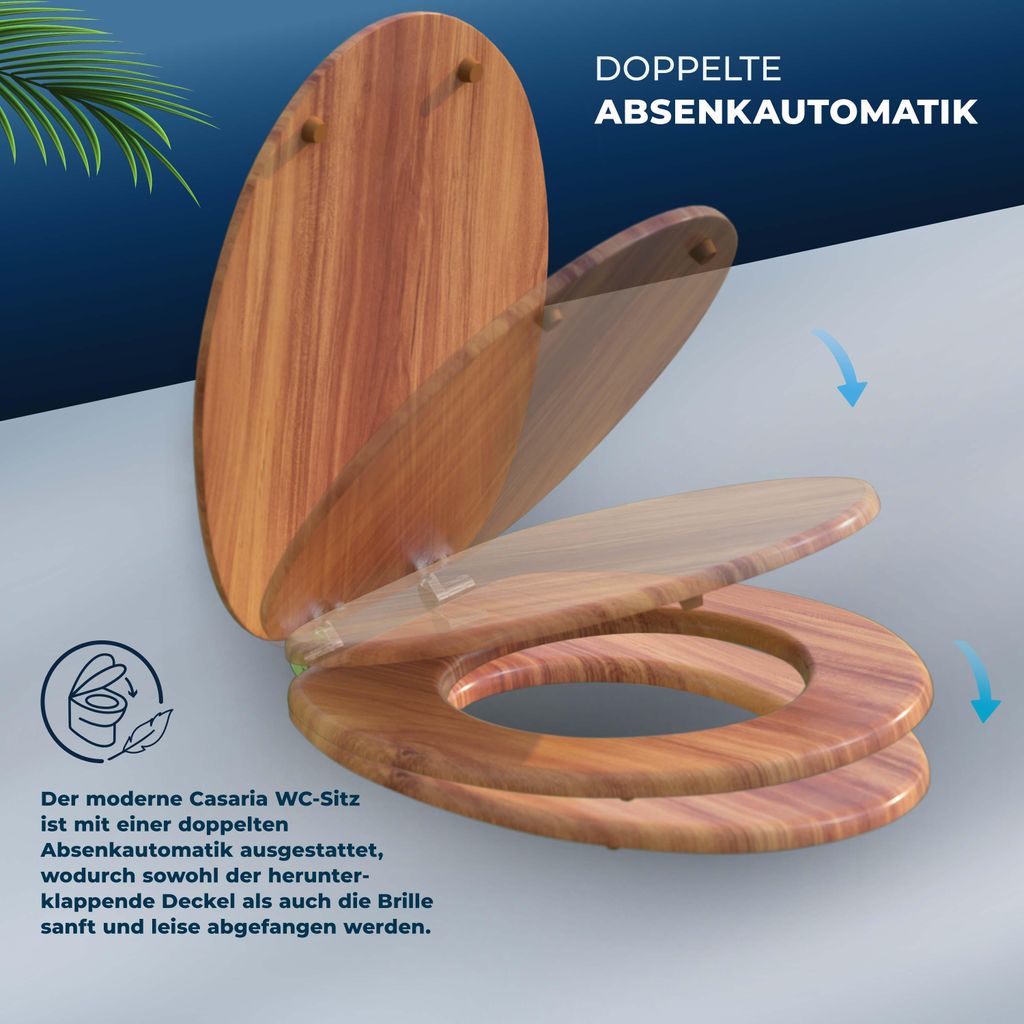 CASARIA® Toilettendeckel Holz mit doppelter Absenkautomatik