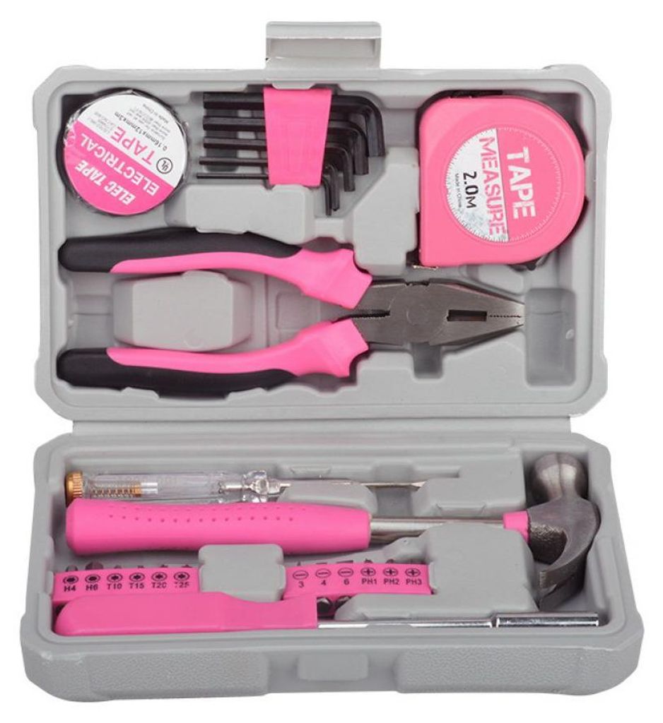 24-teiliges Heimwerker-Werkzeugset in Pink für Frauen. Kleiner Werkzeugkasten, ideal für Anfänger, für Zuhause und Büro.