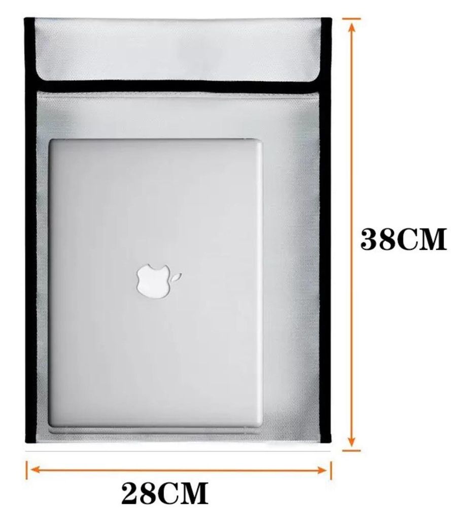 INF Silberne Faraday Tasche 38cm x 28cm feuerfest für Tablets und Telefone