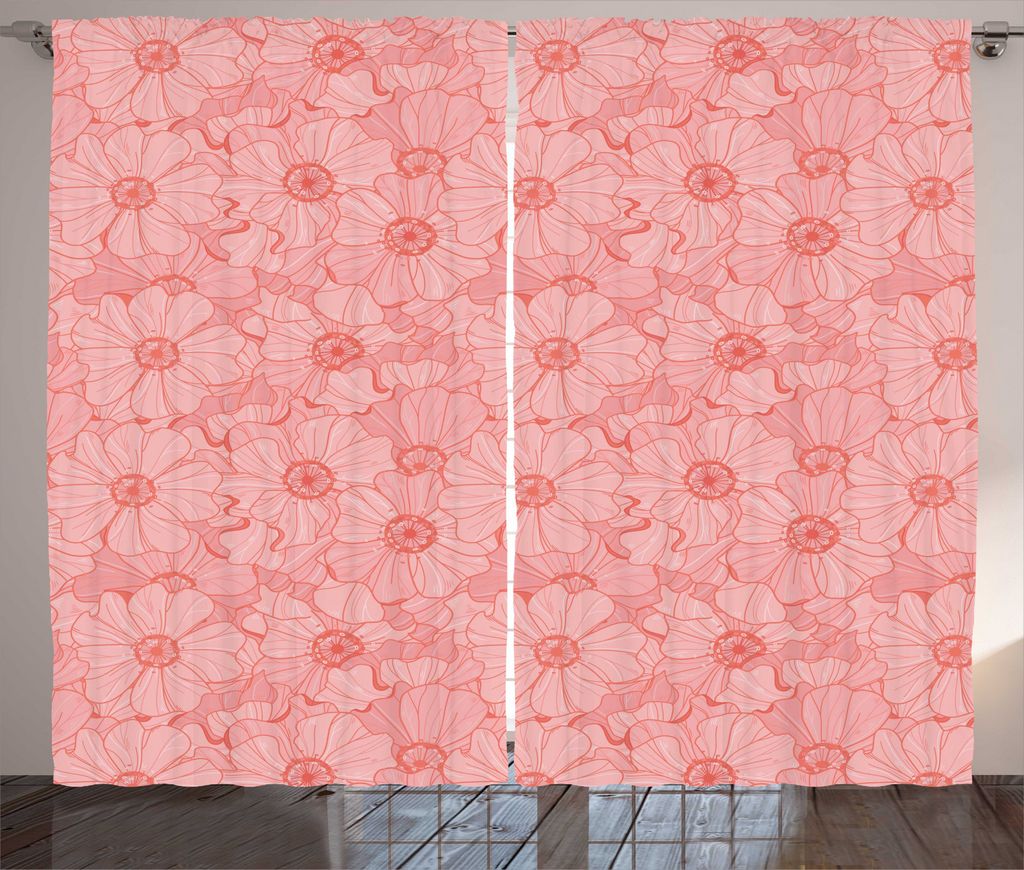 ABAKUHAUS Blumen Rustikaler Vorhang, Vintage Thick Blumen-Motiv, Wohnzimmer Universalband Gardinen mit Schlaufen und Haken, 280 x 225 cm, Pale Pink...