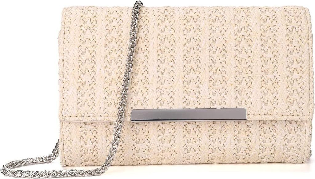 Clutch-Geldbörsen für Frauen, kleine Crossbody-Taschen und Sommer-Stroh-Strandhandtaschen mit Crossbody-Kettenriemen