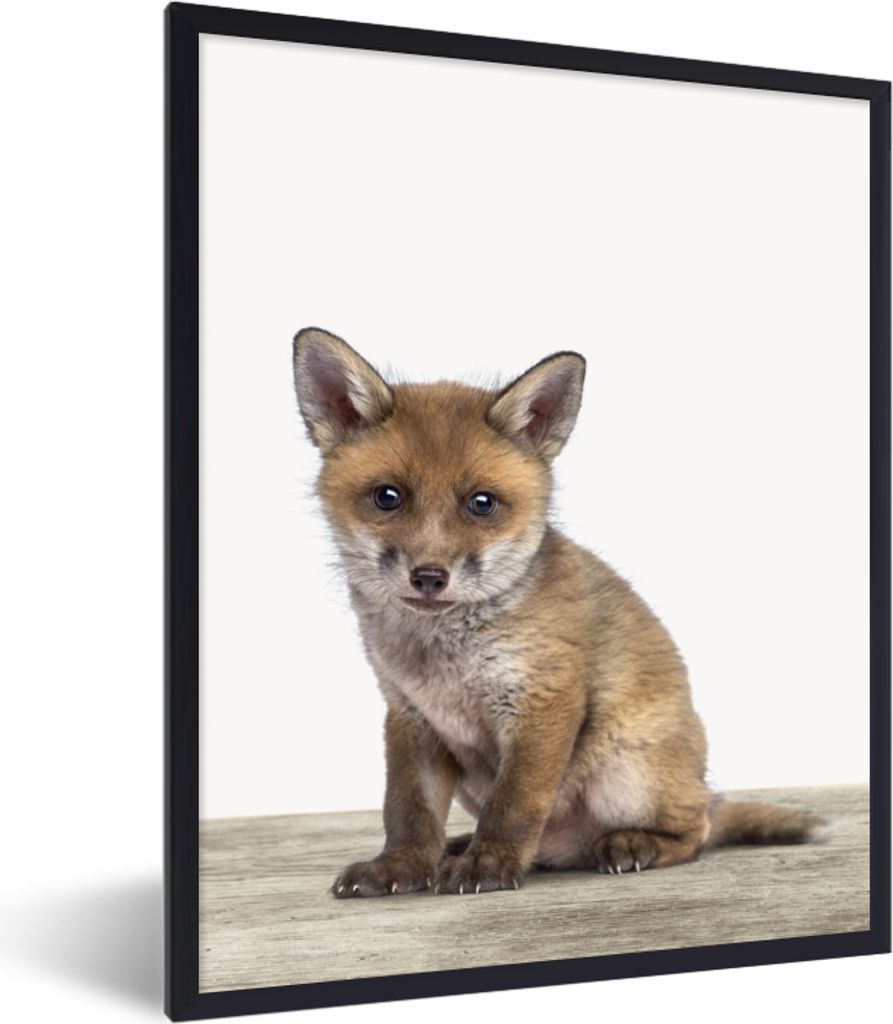 MuchoWow Gerahmtes Poster Fuchs - Baby-Fuchs - Kinder - Mädchen - Jungen 30x40 cm - Poster mit Schwarzem Bilderrahmen Wandposter Rahmen Foto Bil...