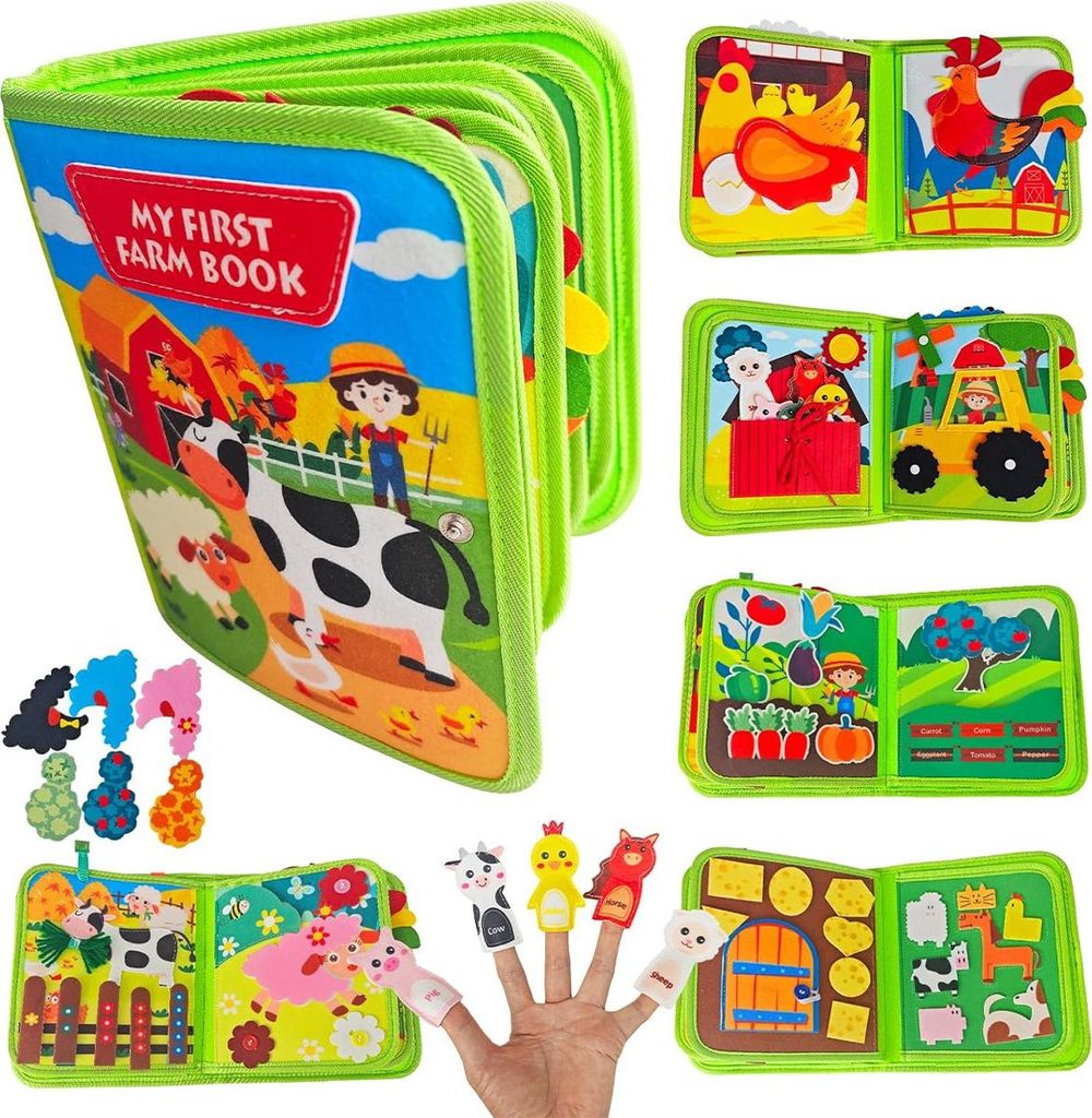 Montessori Bauernhof Aktivitätsbrett mit Bilderbuch - Lernspielzeug Geschenk für Kinder 1-4 Jahre