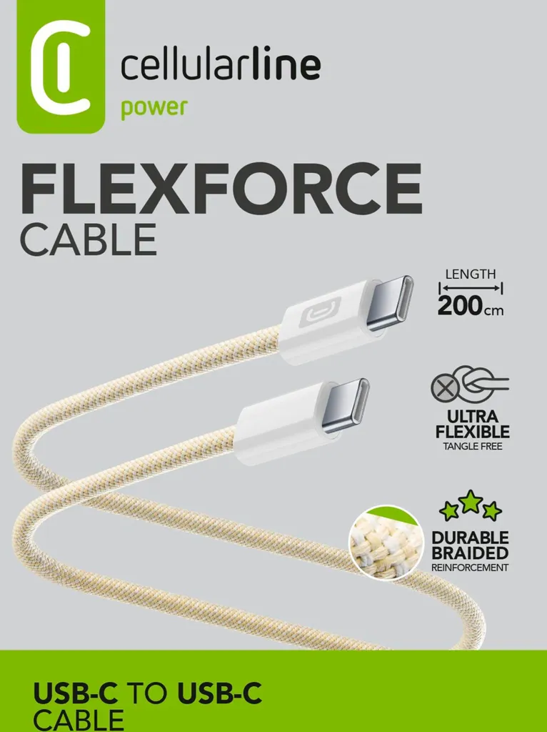 Flexforce Cavo Dati 2m USB-C/USB-C Giallo: Silicone Premium e 60W - 2