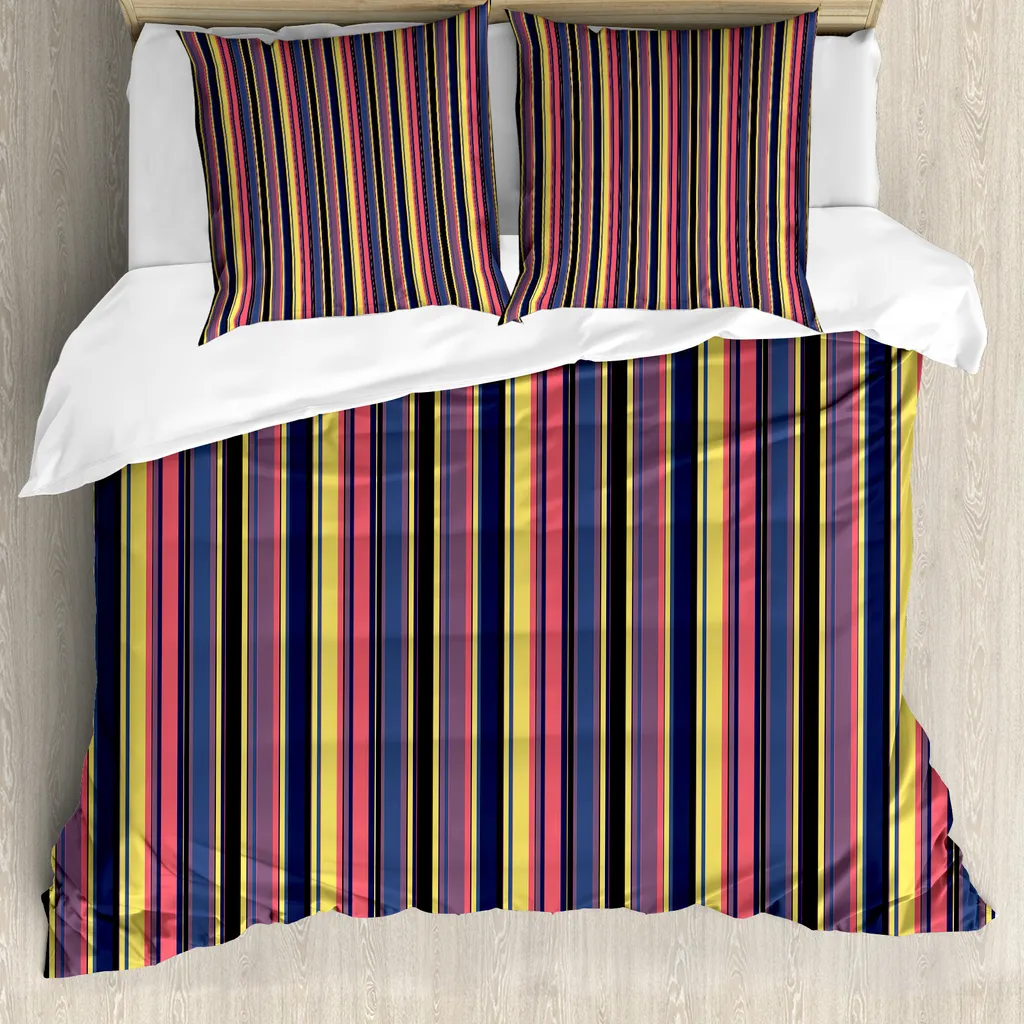 ABAKUHAUS Copripiumino moderno, Vintage Geometric Stipes, antiacaro, adatto a chi soffre di allergie, con federe, 155 cm x 220 cm - 80 x 80 cm, multicolore