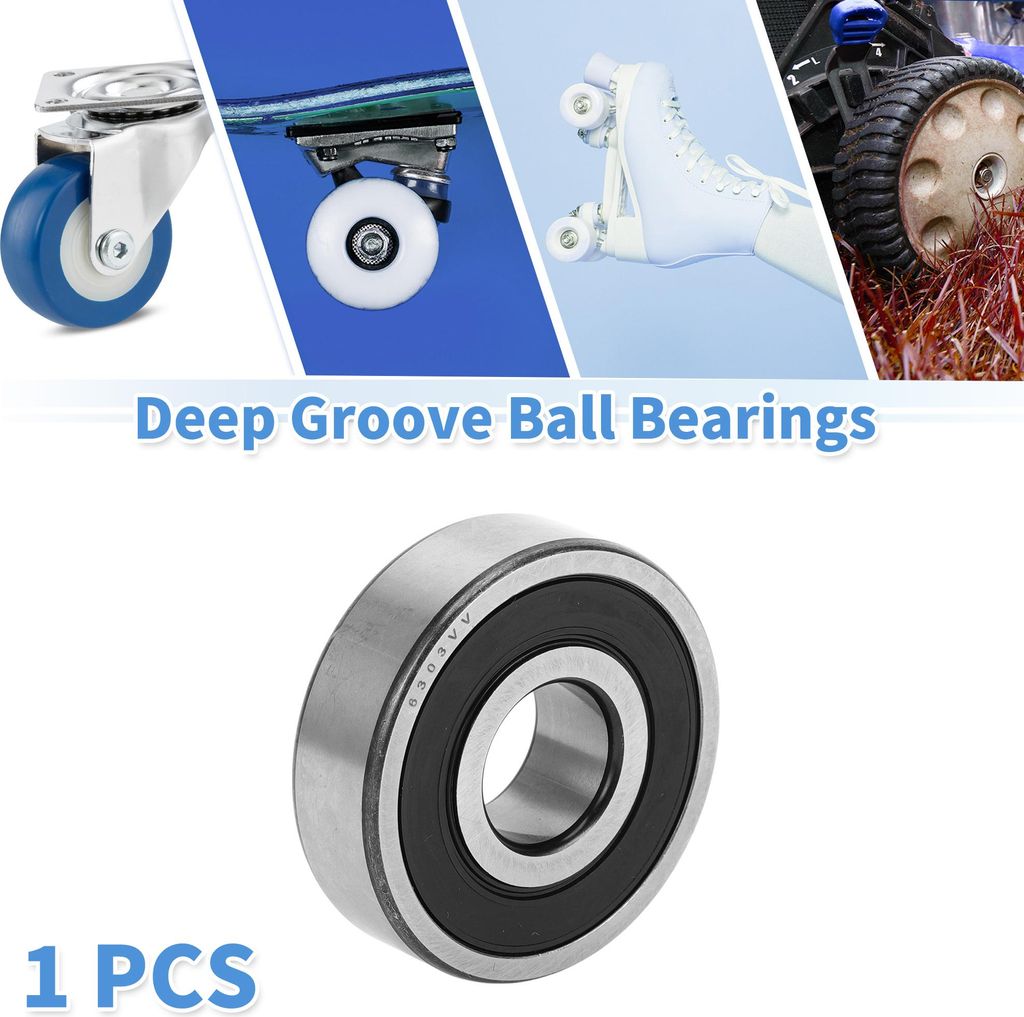 6303VV Rillenkugellager P6 17x47x14mm Geschmierte Lager Doppelgummilippe Schwarz Silberfarben für Scooter Skateboard Rad