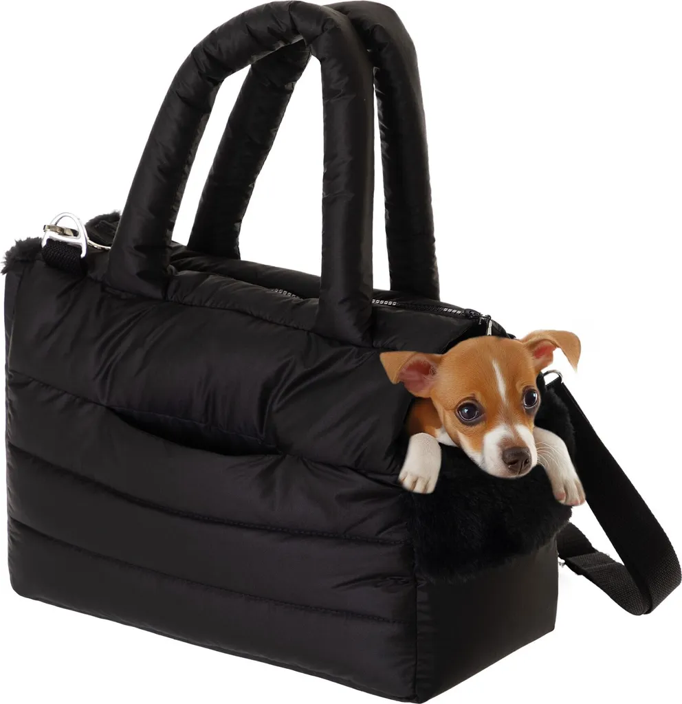 Doggy FLUFFY RIDE Borsa da trasporto Scatola da trasporto per cani Scatola da trasporto per gatti Borsa per cani 40x20x30 cm Nero