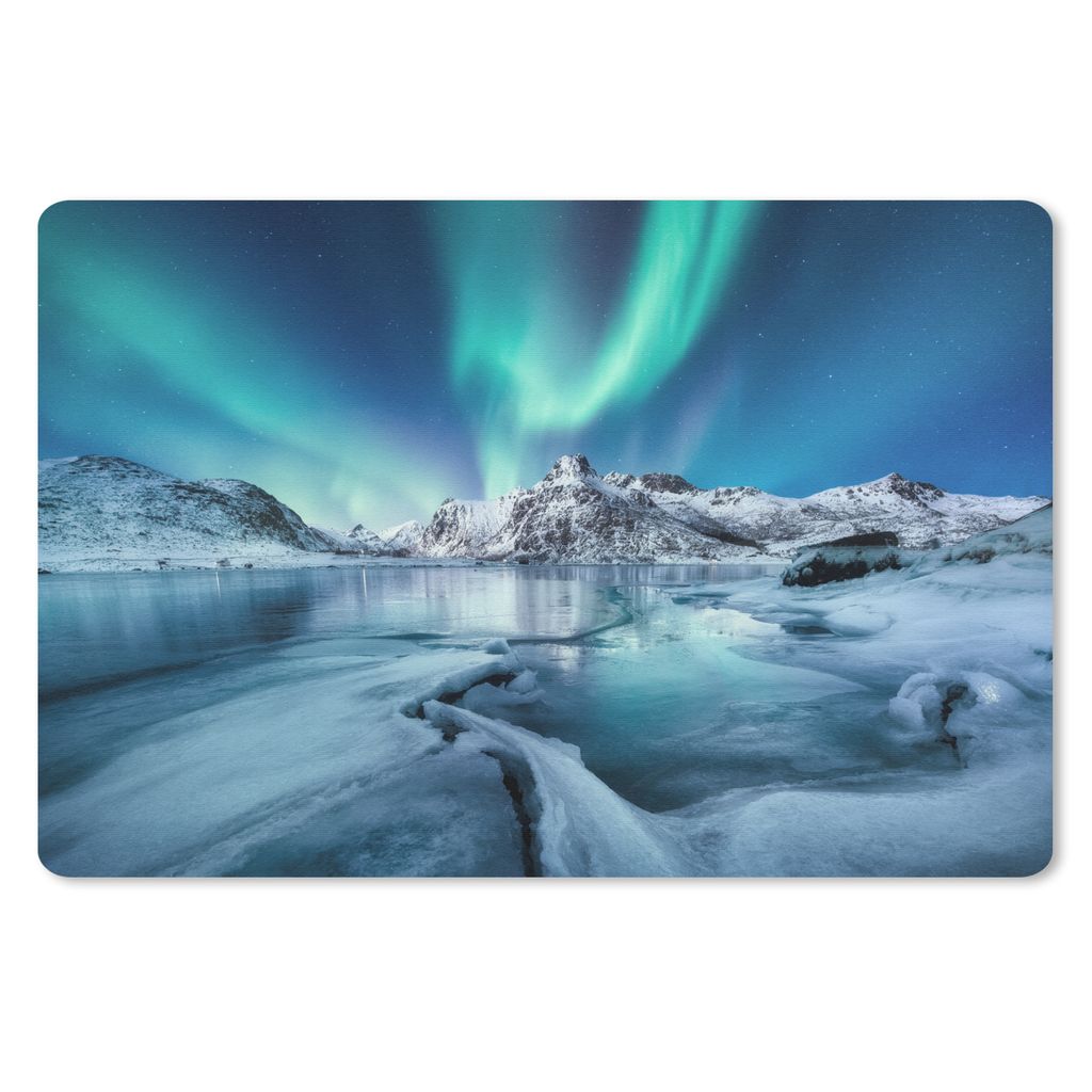 MuchoWow Schreibtischunterlage Nordlichter - Schnee - Eis - Norwegen 60x40 cm - XXL Mauspad - Großes Mauspad