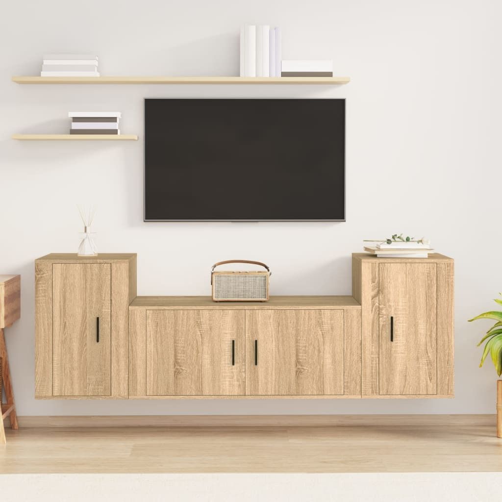 The Living Store 3-tlg. TV-Schrank-Set Sonoma-Eiche Holzwerkstoff