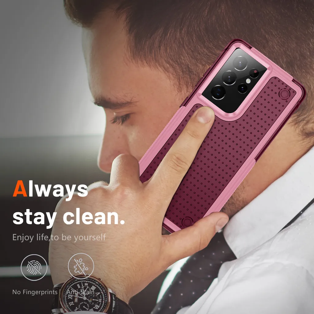 Custodia per Samsung Galaxy S21 Ultra 5G, qualità militare, custodia ibrida antiurto 2in1 in PC rigido e TPU morbido Rosa Rosso - 7