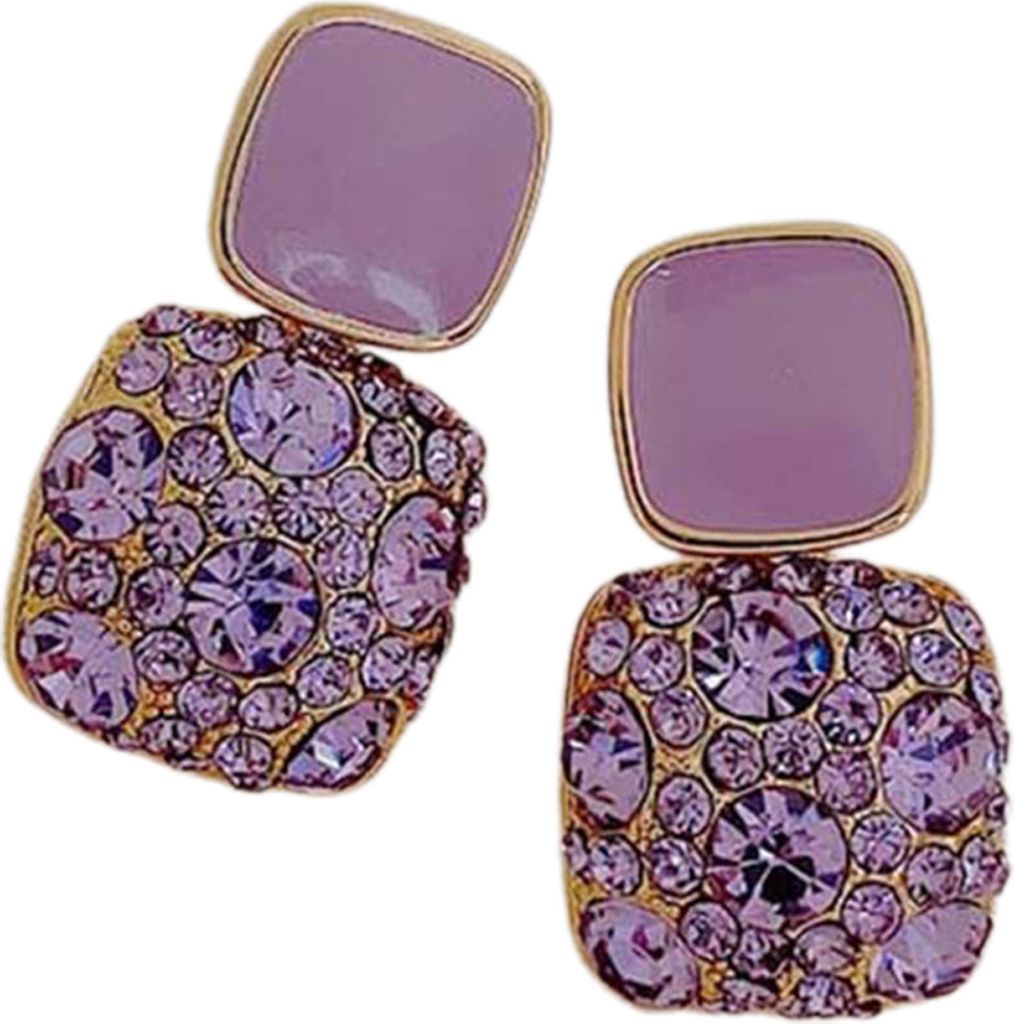 1 Paar Damen-Ohrringe, Strass, quadratisch, Vintage, lichtecht, glänzend, Luxus-Ohrstecker als Geschenk-Lila