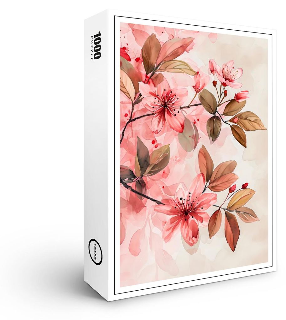 raxxa Premium-Puzzle "Pink Watercolor Blossoms With Soft Brown Leaves", 1000 Teile