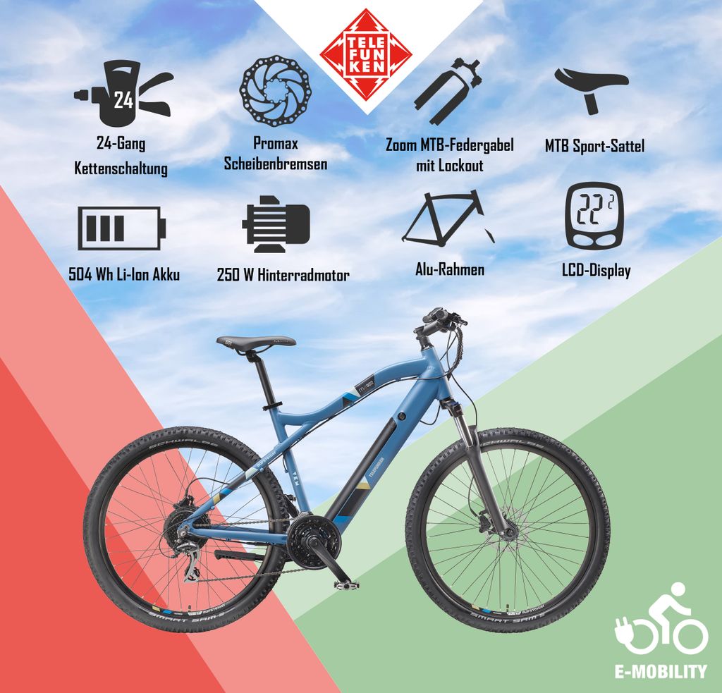 Telefunken E-Bike M922 27,5 Zoll mit 24 Gang Shimano Acera Produktbild 5
