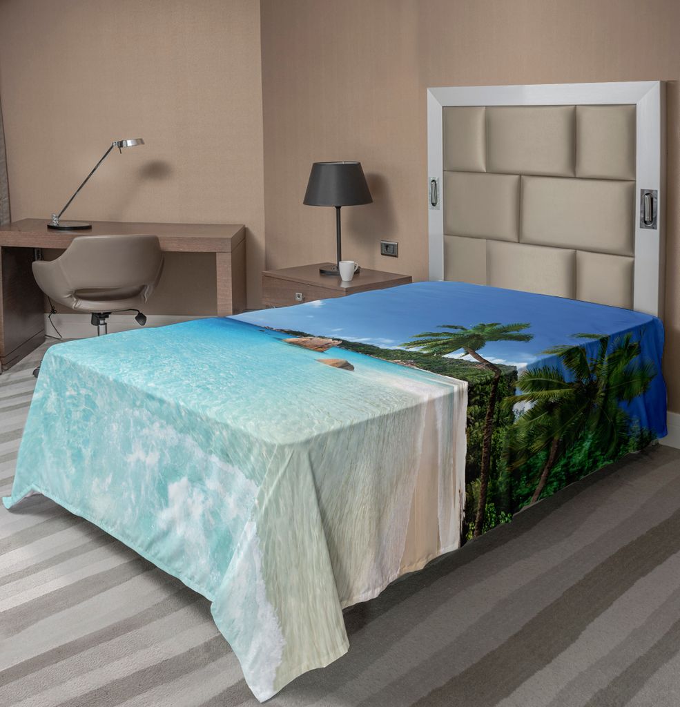 ABAKUHAUS Ozean Bettlaken, Anse Lazio Strand Praslin Insel Surfender Thema Strand szenische Ansicht Reise, weiches bequemes oberes Bettlaken für e...