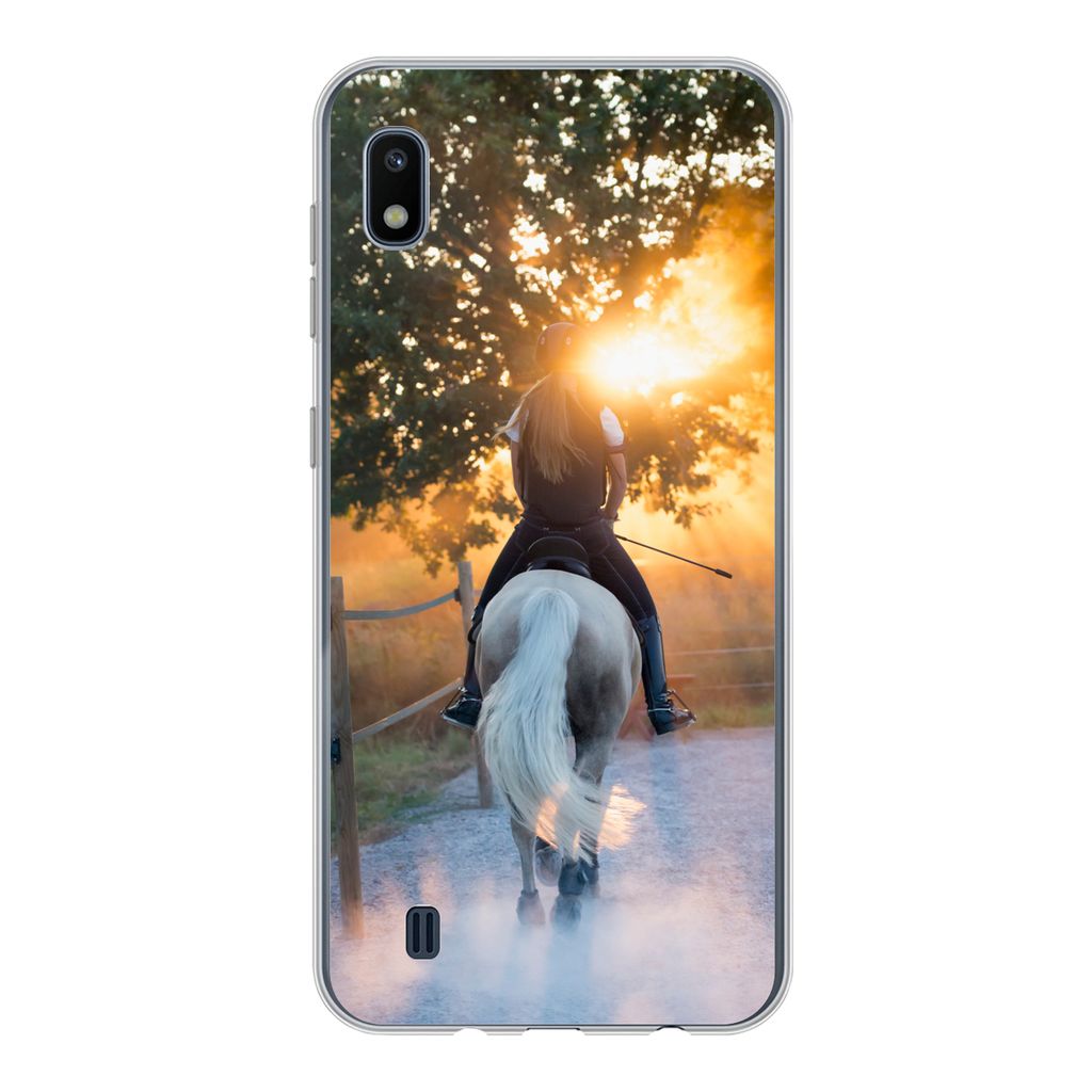 MuchoWow Handyhülle Schutzhülle Hülle für Samsung Galaxy A10 Pferd - Sonne - Sand Silikon Softcase Handy Hülle - Schutzhülle