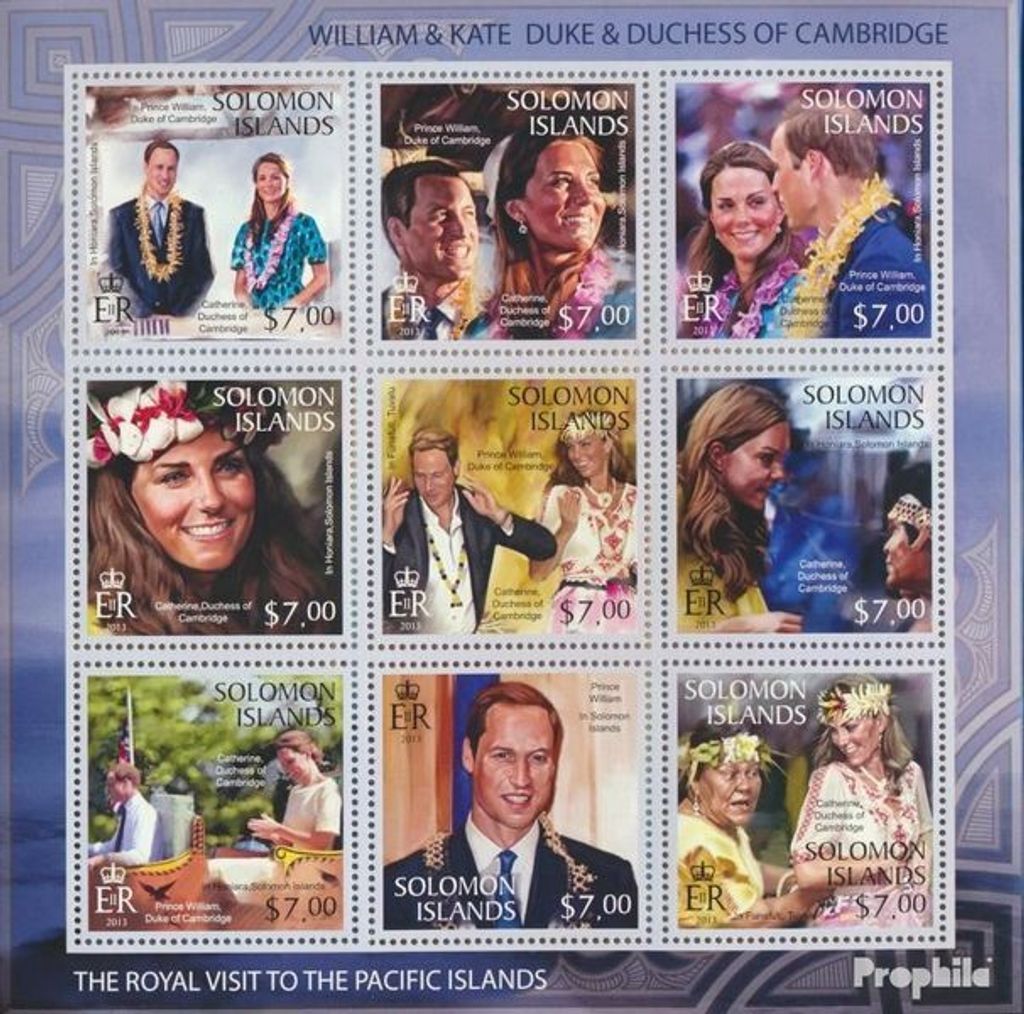 Briefmarken Salomoninseln 2013 Mi 1861-1869 Kleinbogen (kompl. Ausg.) postfrisch William & Kate auf den pazifischen Inseln