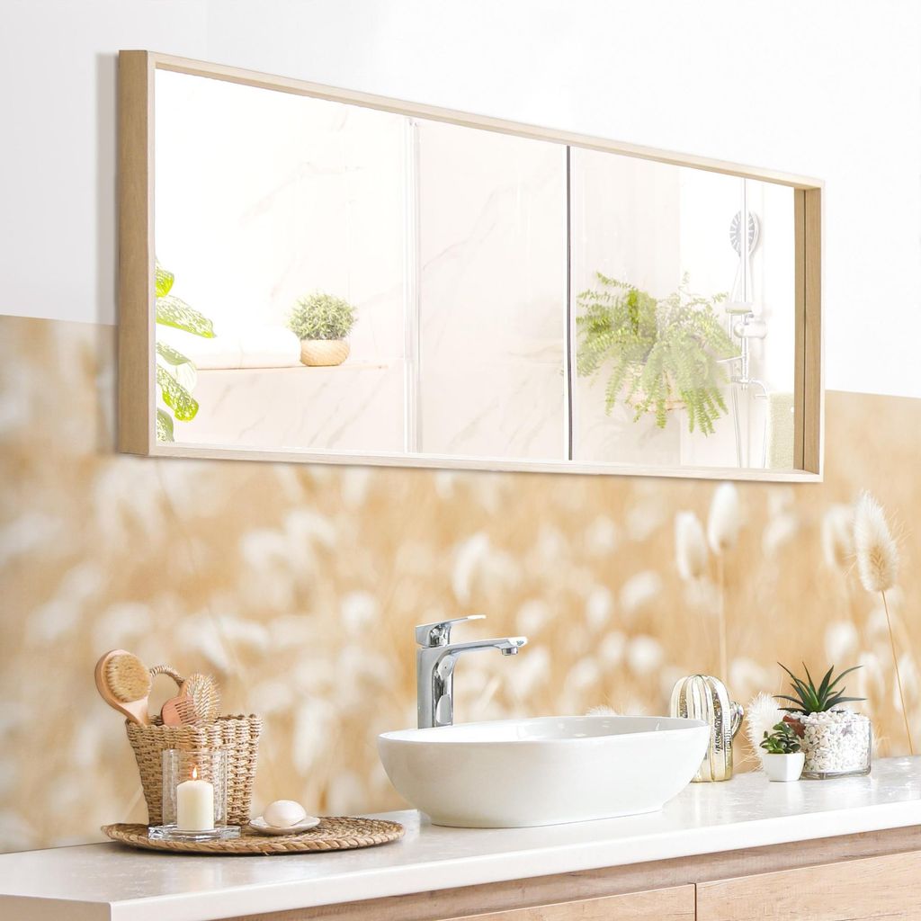 Wandverkleidung Bad mit Motiv selbstklebend - 0.61 mm Wandpaneel matt wasserfest Gräser beige Motiv Badrückwand fugenlos 160x45 cm