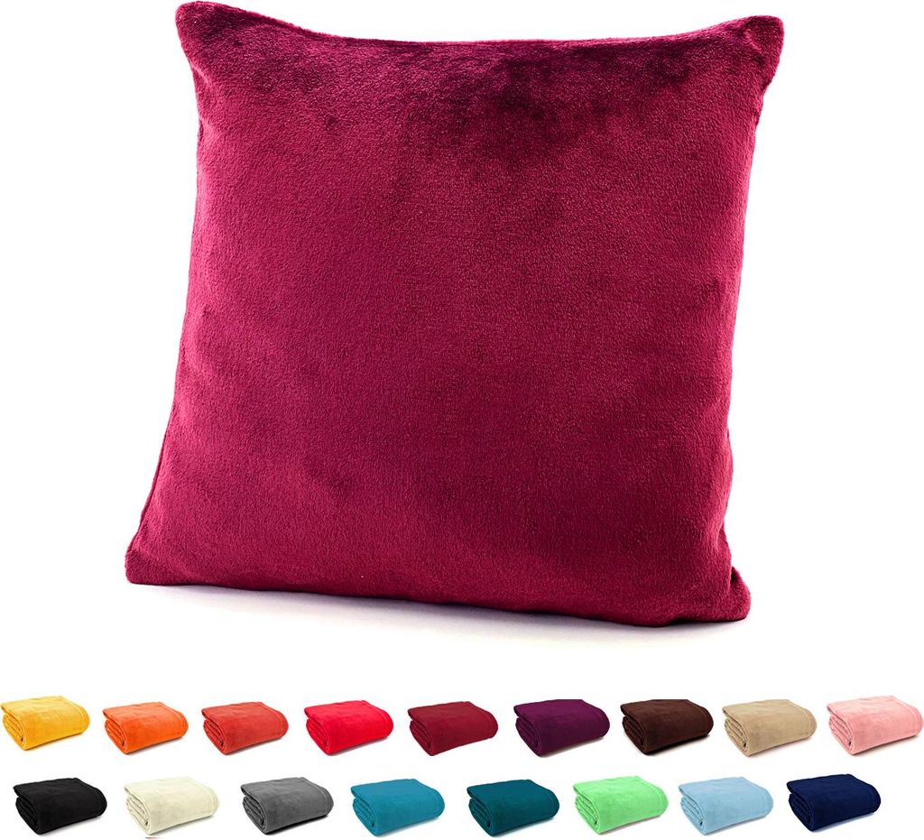 heimtexland Flanell Kuschel Kissen Super Soft Plüsch Deko Kissenhülle Typ380 Bordeaux Rot 48 x 48 cm