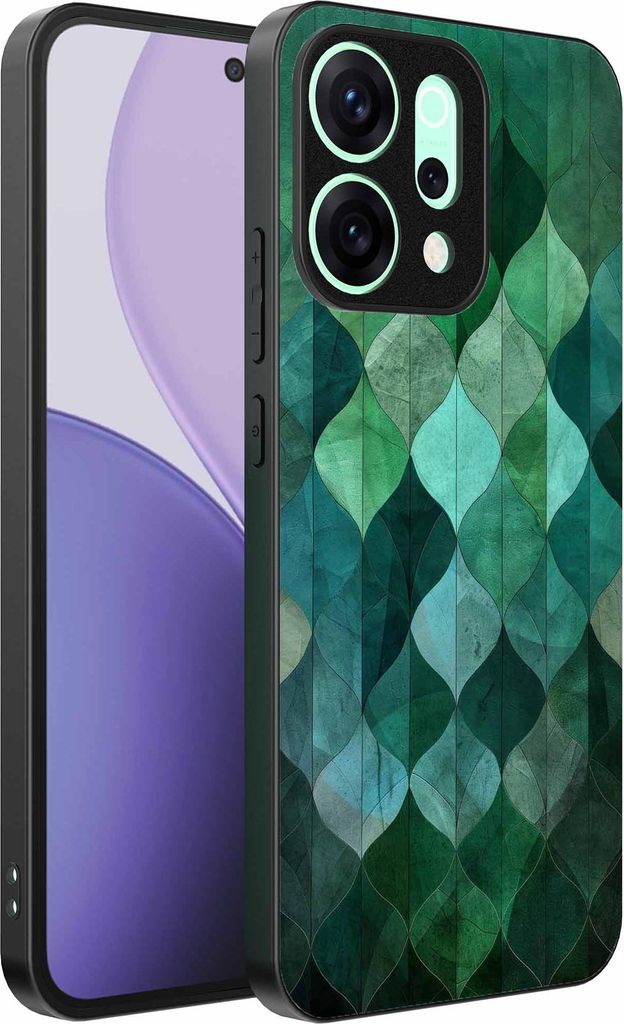 Geeignet für Oppo Reno 14 Pro Telefon Fall mit grünen Blättern Impressum - TPU Backcover Fall grüne Blätter Design - Grün - Smartphonics