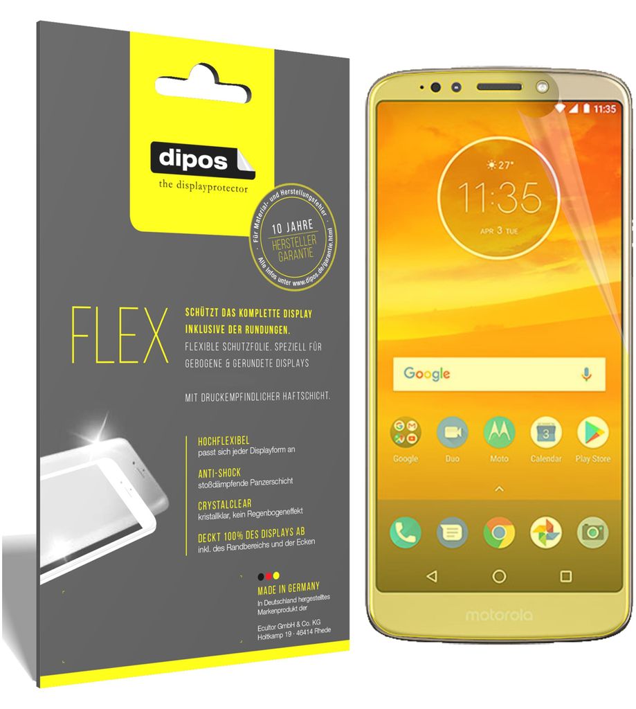 3x Schutzfolie für Motorola Moto E5 Folie, 100% Displayabdeckung, dipos Flex