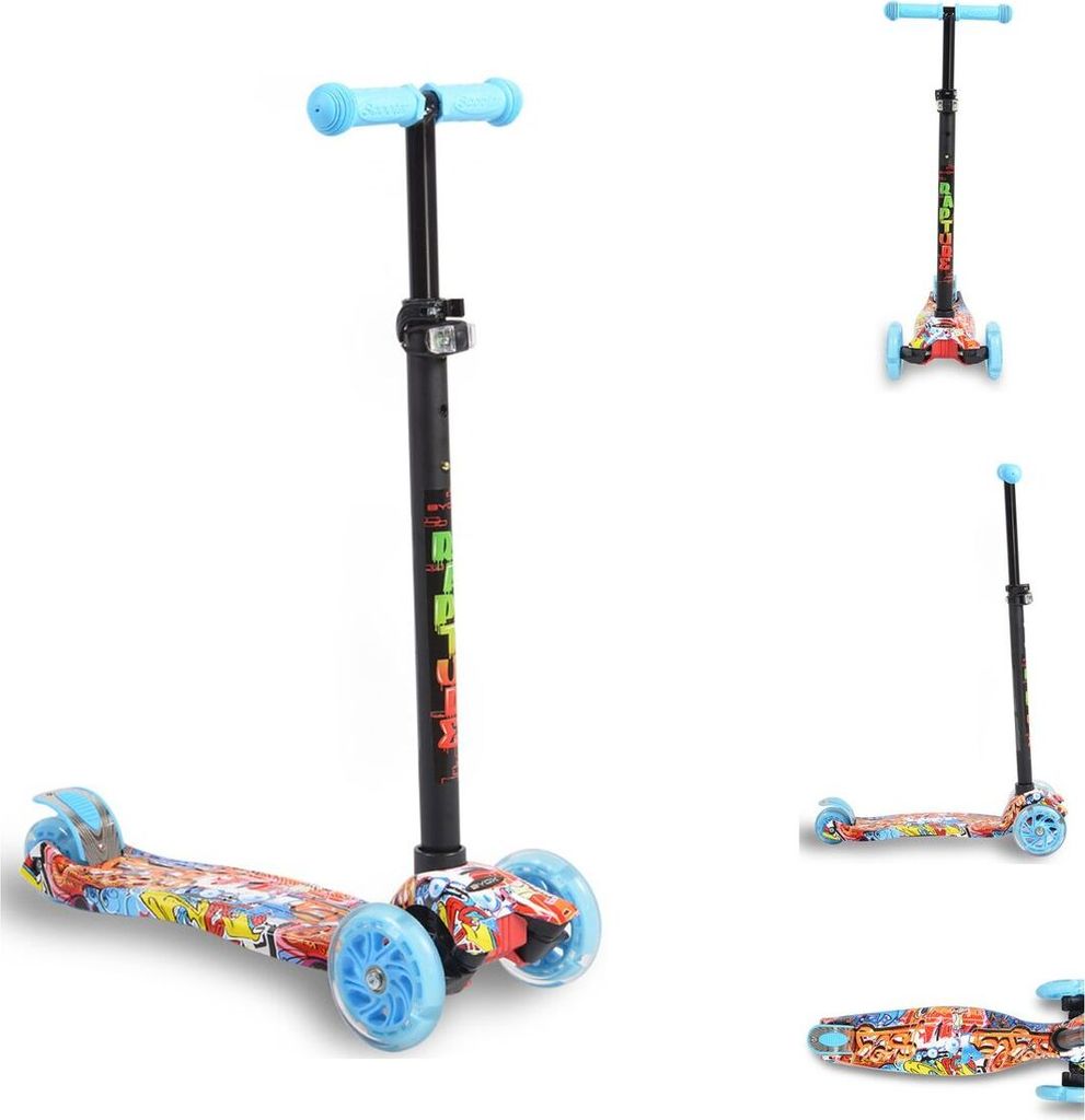 Byox Kinderroller Scooter Rapture aus Alu, Wassertransferdruck, PolyurethanLeuchträder blau