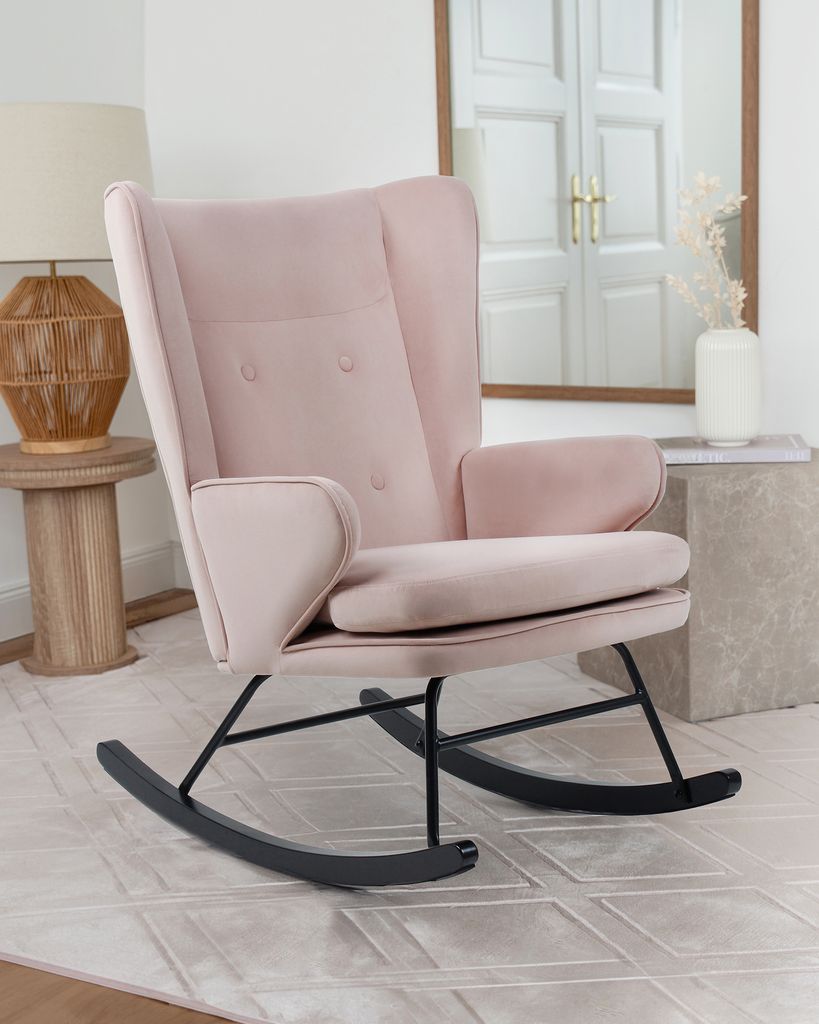 QIYANO Schaukelstuhl Rosa, Relaxsessel mit Armlehne, Wohnzimmer, Kinderzimmer