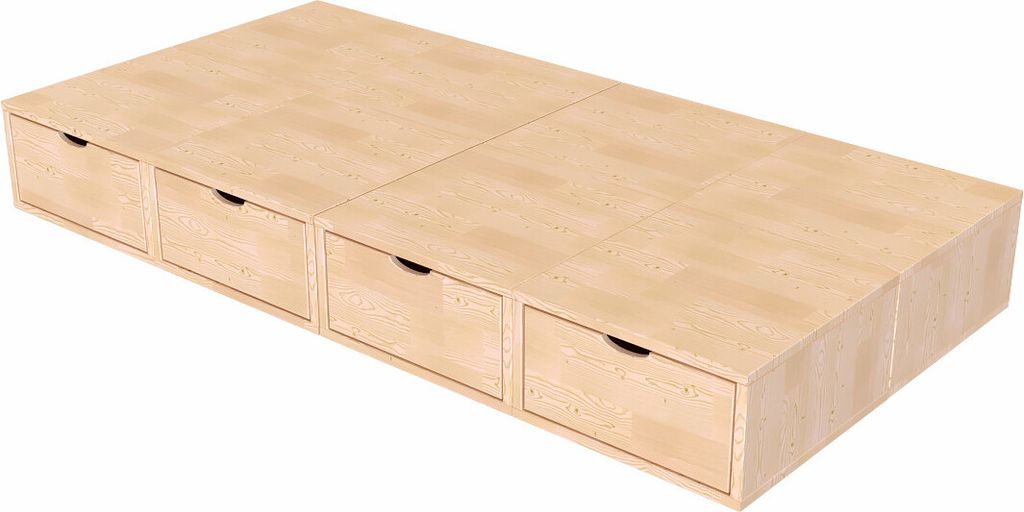 Bett mit Schubladen 90x200 Würfel - Naturlack